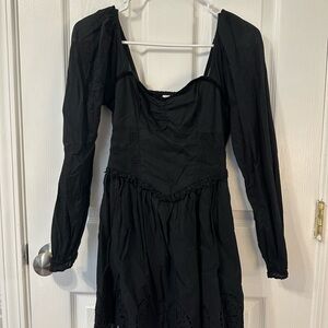 American Eagle Black Sweetheart Puff Sleeve Eyelet Mini Dress
